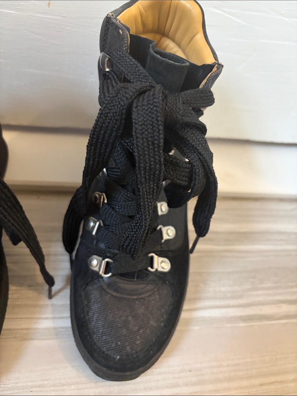 Isabel Marant Black Lace-Up High-Top Hiking Boots with Tan Lining - Picture 4 of 11